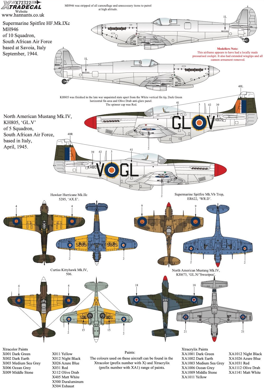 Xtradecal X72322 1:72 South African Air Force SAAF Fighters WWII Collection Pt2