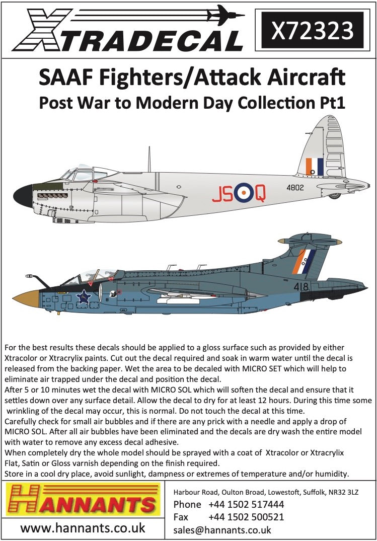 Xtradecal X72323 SAAF Fighters Post War to Modern Collection Pt 1 1:72