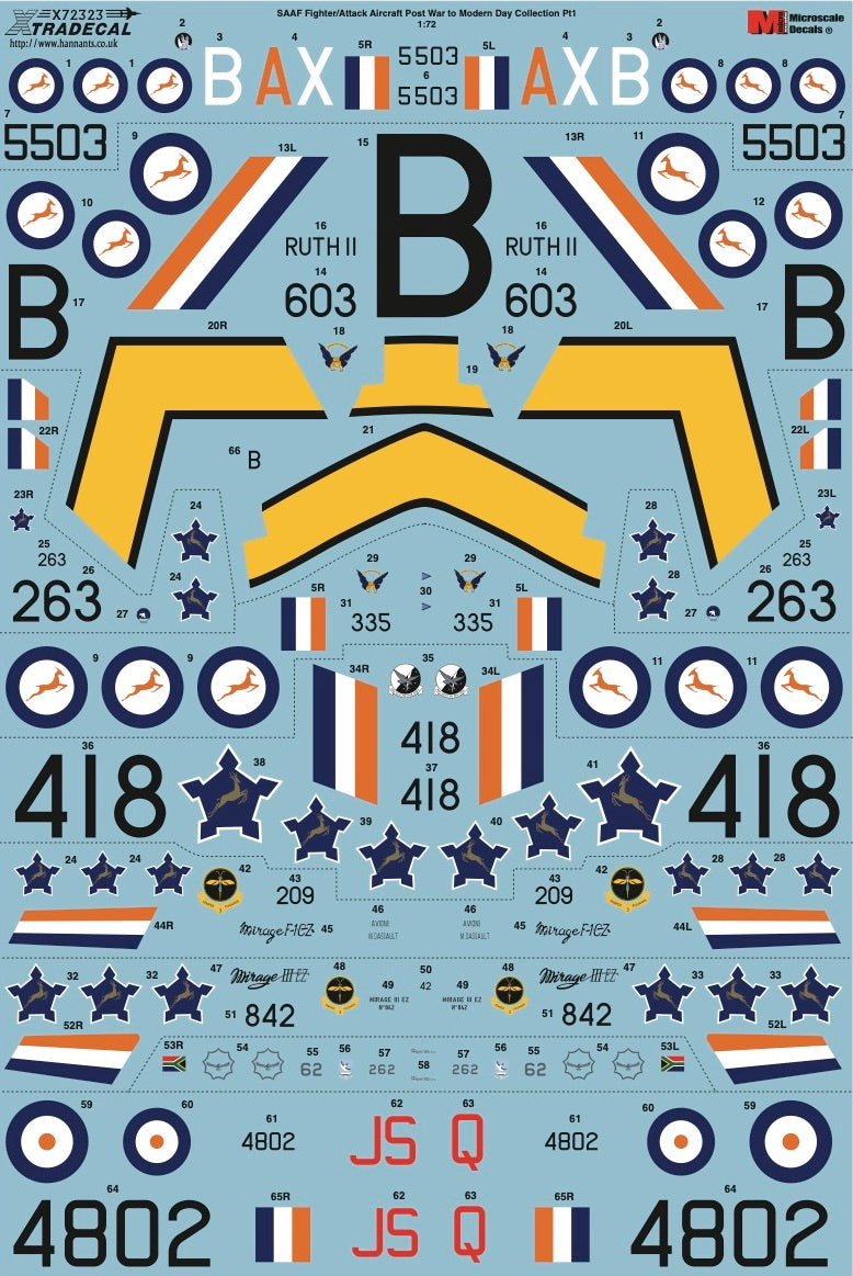 Xtradecal X72323 SAAF Fighters Post War to Modern Collection Pt 1 1:72