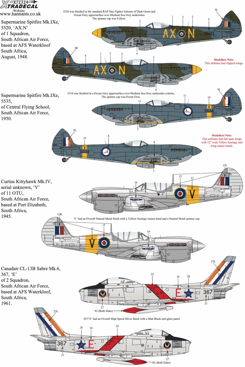 Xtradecal X72324 SAAF Fighters Post War to Modern Collection Pt 2 1:72