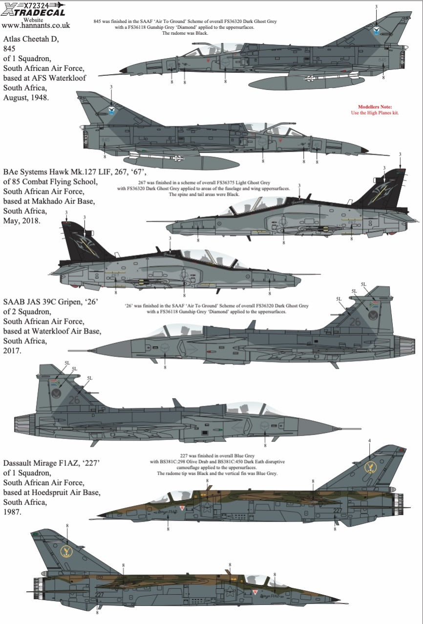 Xtradecal X72324 SAAF Fighters Post War to Modern Collection Pt 2 1:72