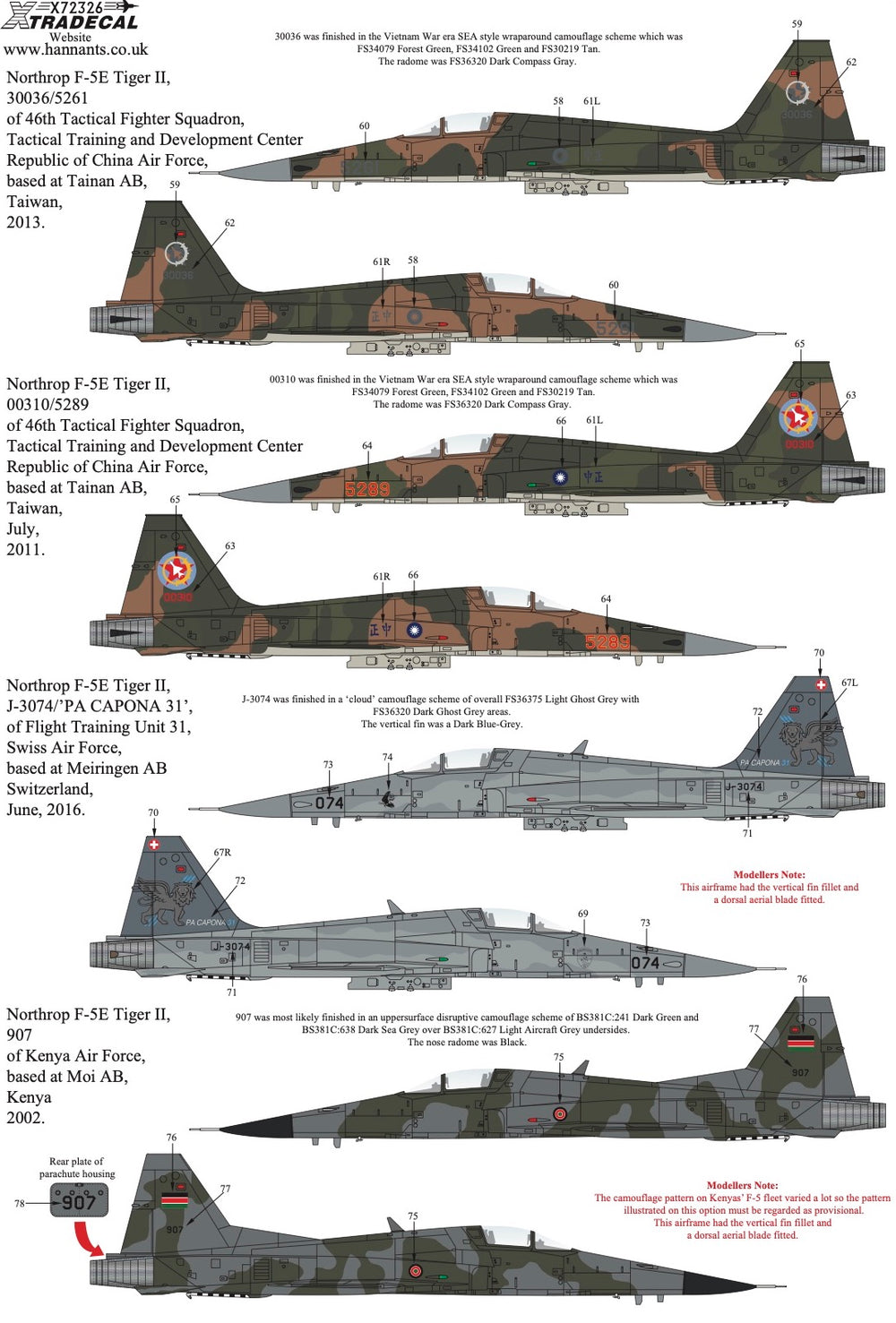 Xtradecal X72326 1:72 Northrop F-5 Tiger II Worldwide Collection Pt2
