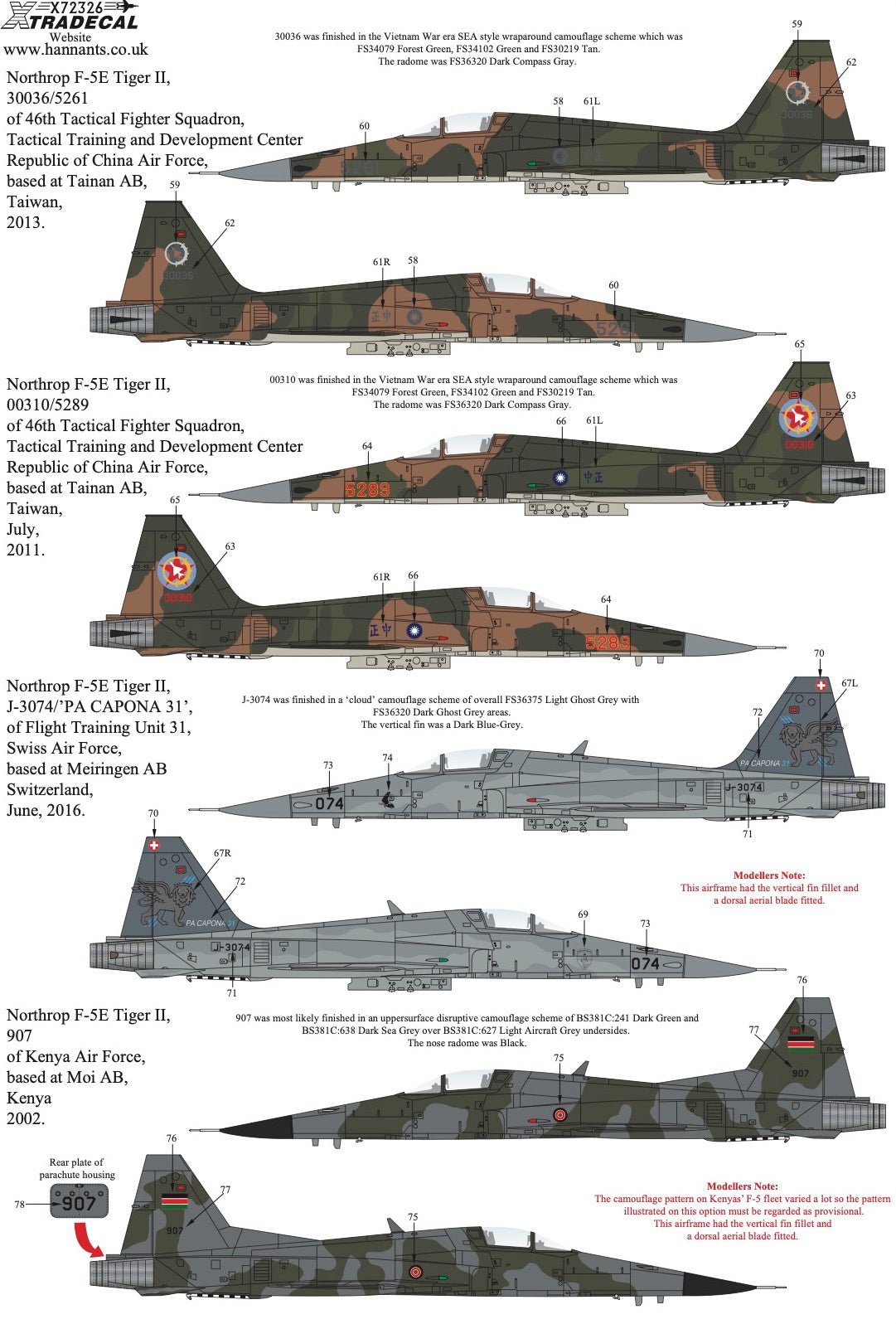 Xtradecal X72326 1:72 Northrop F-5 Tiger II Worldwide Collection Pt2