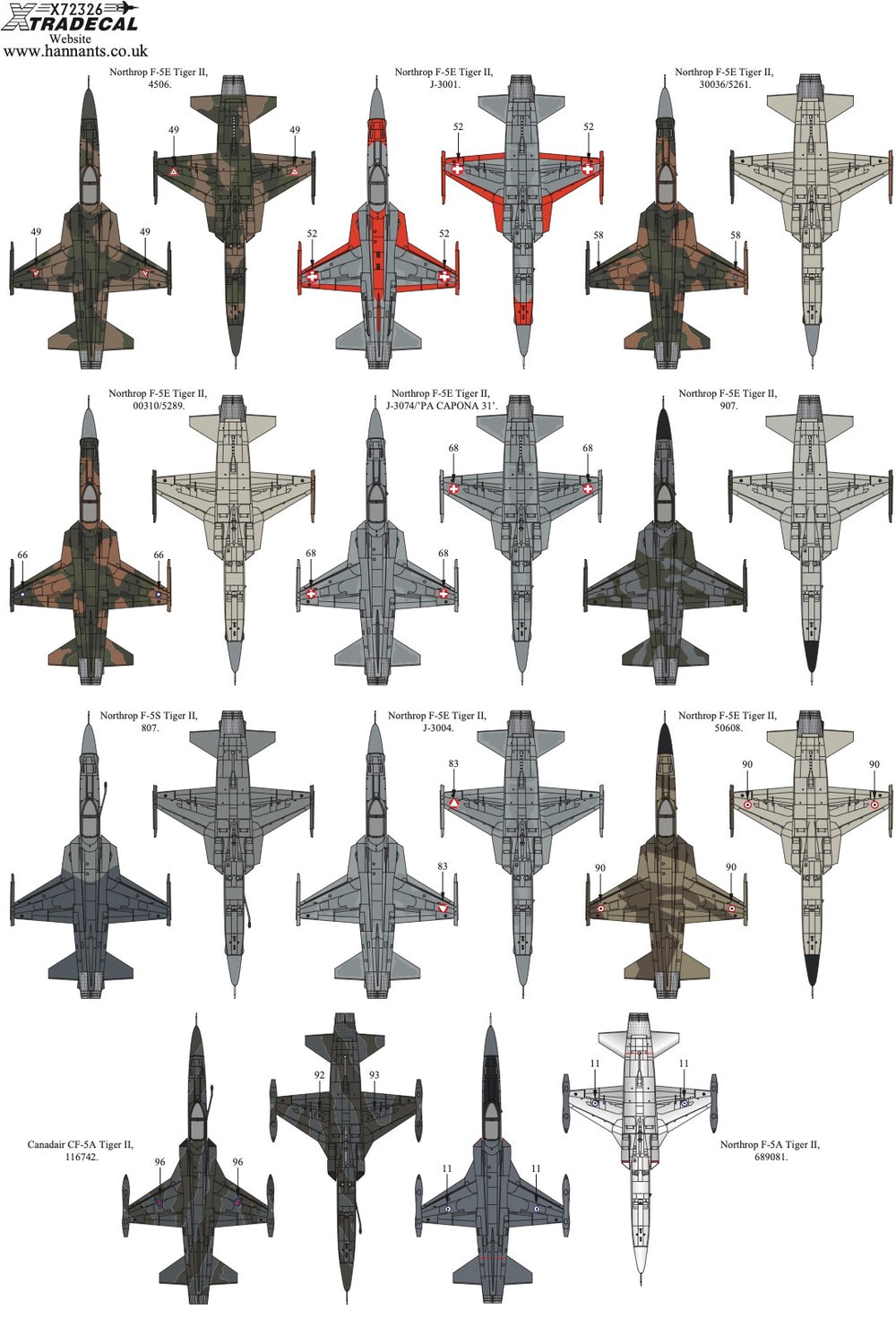 Xtradecal X72326 1:72 Northrop F-5 Tiger II Worldwide Collection Pt2