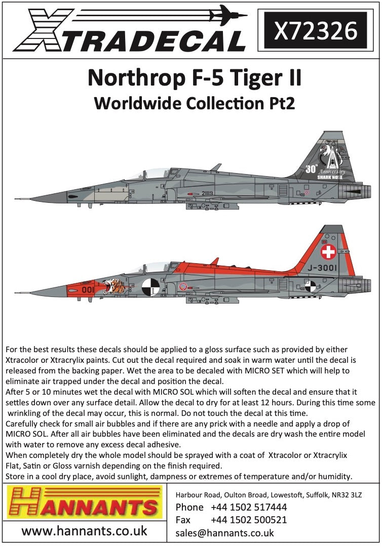 Xtradecal X72326 1:72 Northrop F-5 Tiger II Worldwide Collection Pt2