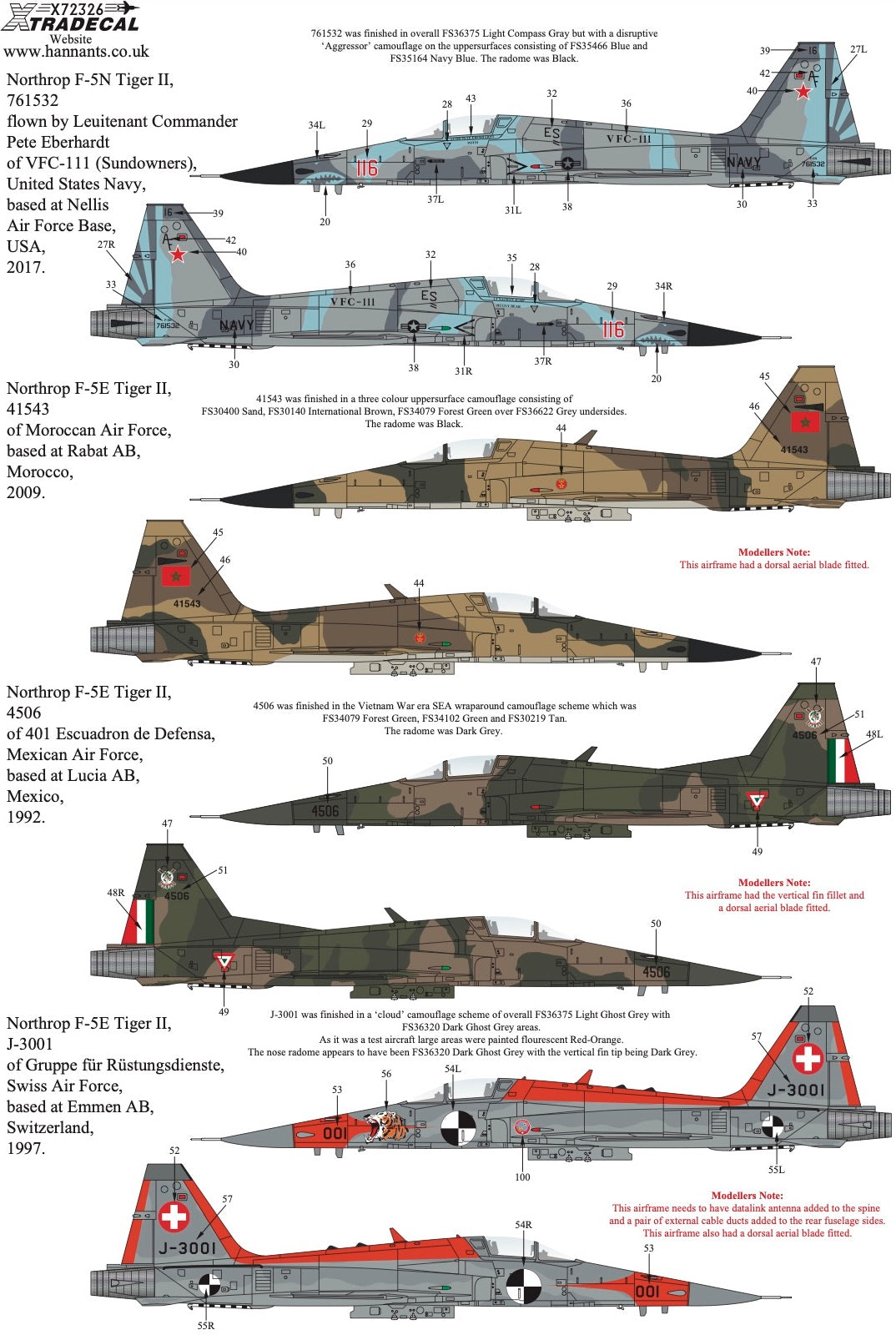 Xtradecal X72326 1:72 Northrop F-5 Tiger II Worldwide Collection Pt2