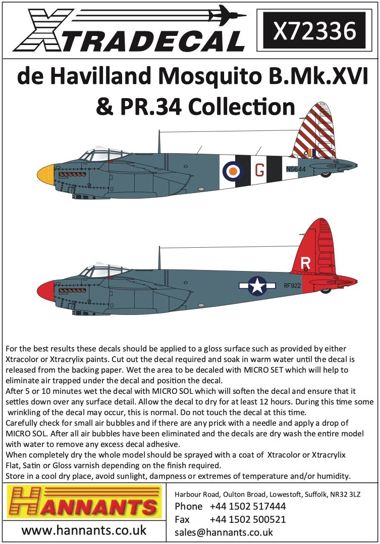 Xtradecal X72336 1:72 de Havilland Mosquito B.Mk.XVI & PR.34 Collection