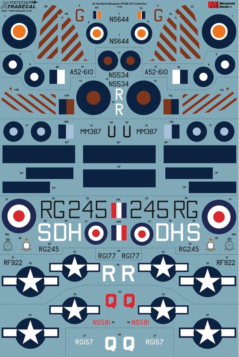 Xtradecal X72336 1:72 de Havilland Mosquito B.Mk.XVI & PR.34 Collection