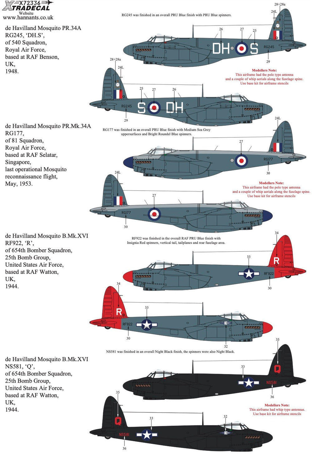 Xtradecal X72336 1:72 de Havilland Mosquito B.Mk.XVI & PR.34 Collection
