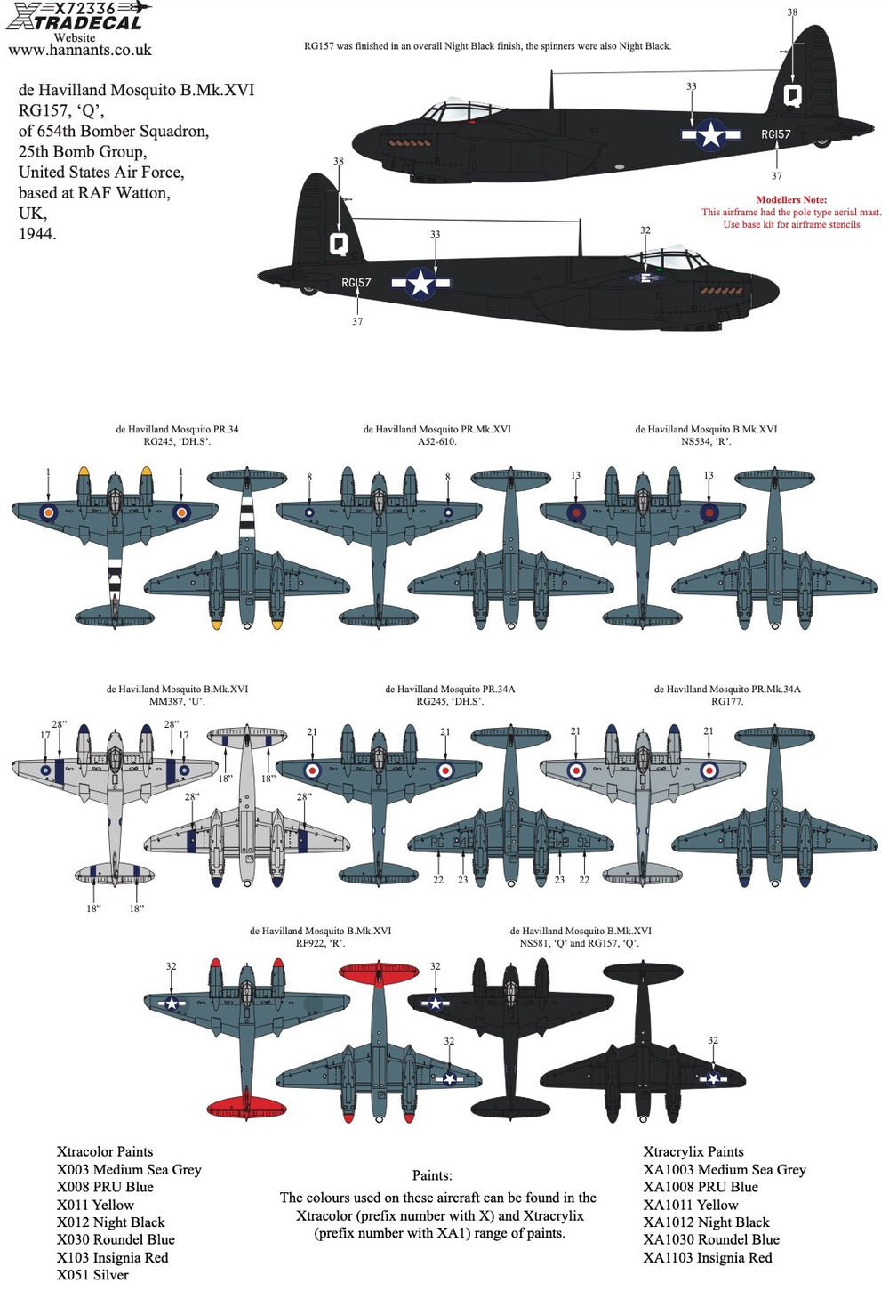 Xtradecal X72336 1:72 de Havilland Mosquito B.Mk.XVI & PR.34 Collection