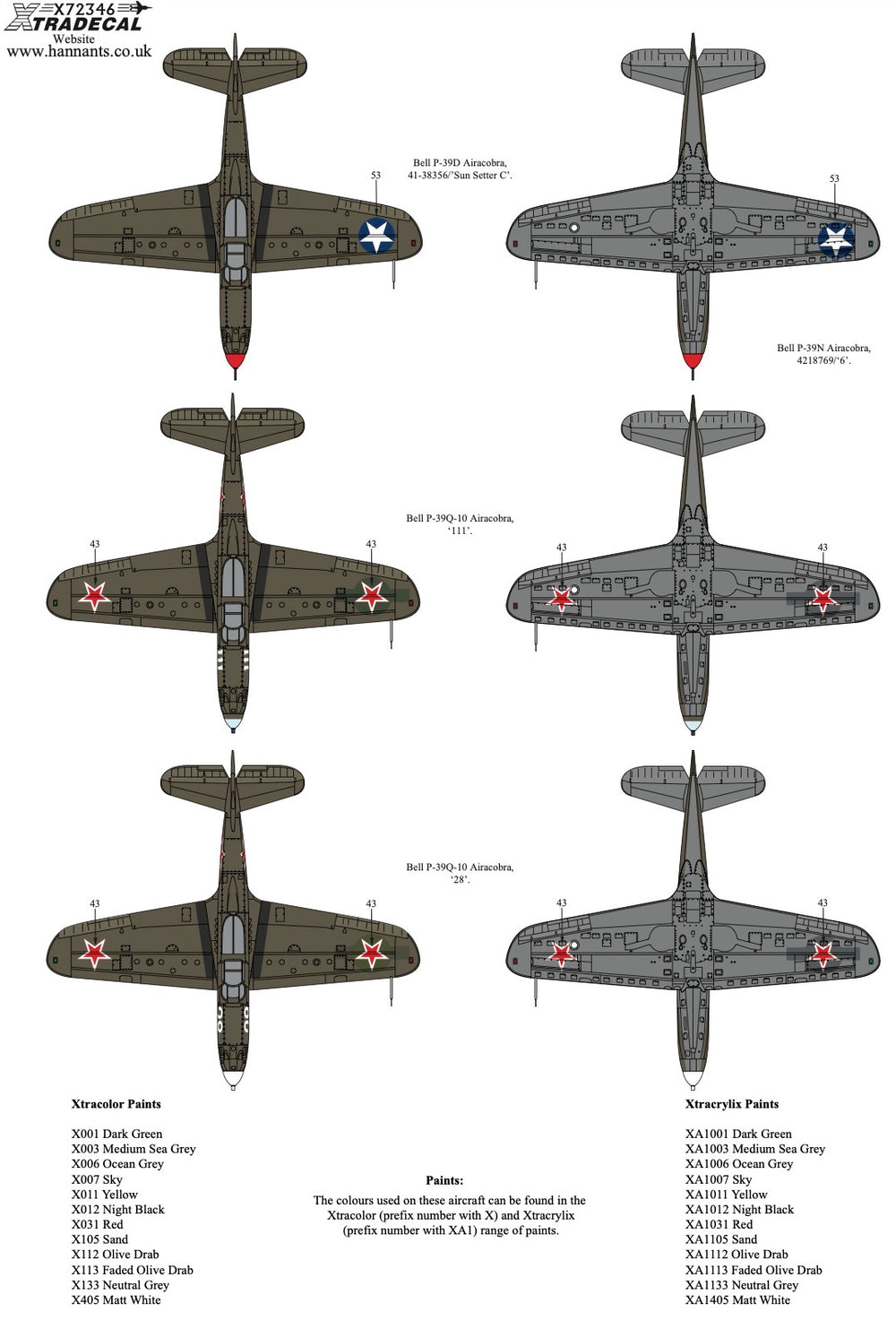 Xtradecal X72346 1:72 Bell P-39 Airacobra In Worldwide Service Collection.