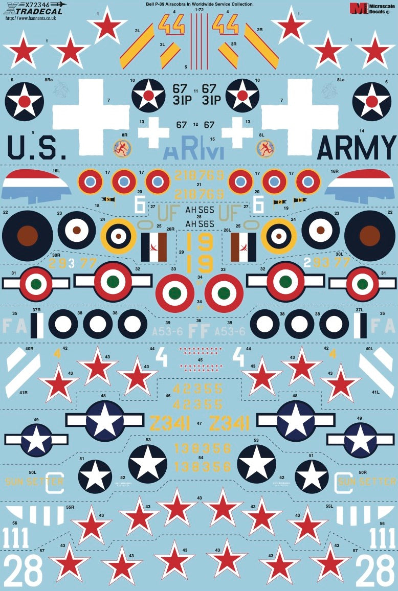Xtradecal X72346 1:72 Bell P-39 Airacobra In Worldwide Service Collection.
