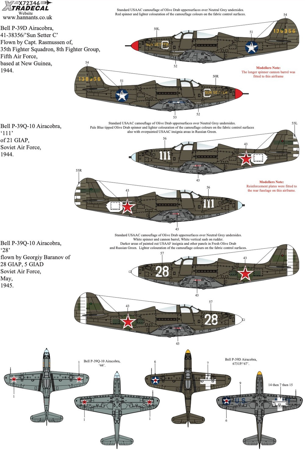 Xtradecal X72346 1:72 Bell P-39 Airacobra In Worldwide Service Collection.