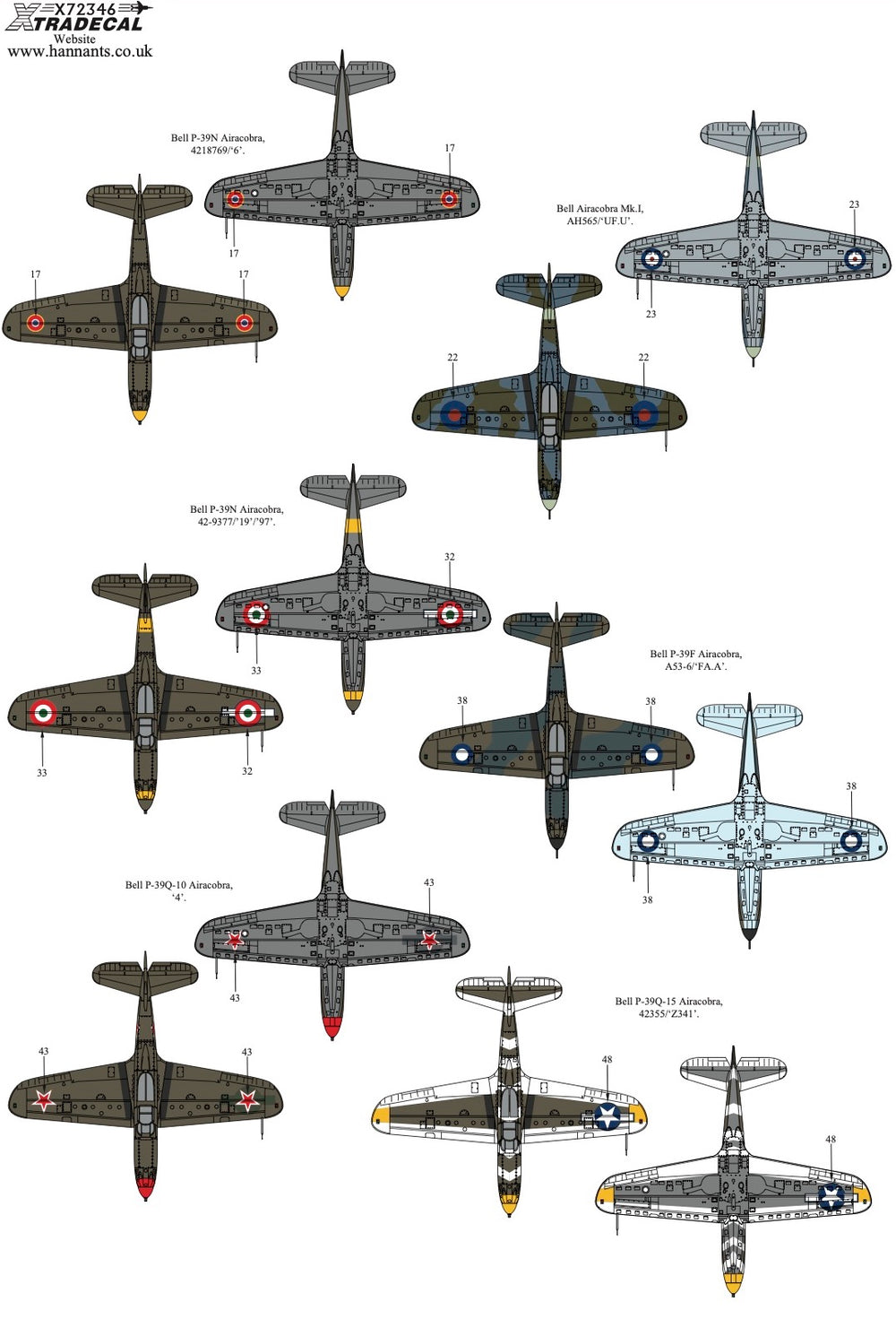 Xtradecal X72346 1:72 Bell P-39 Airacobra In Worldwide Service Collection.