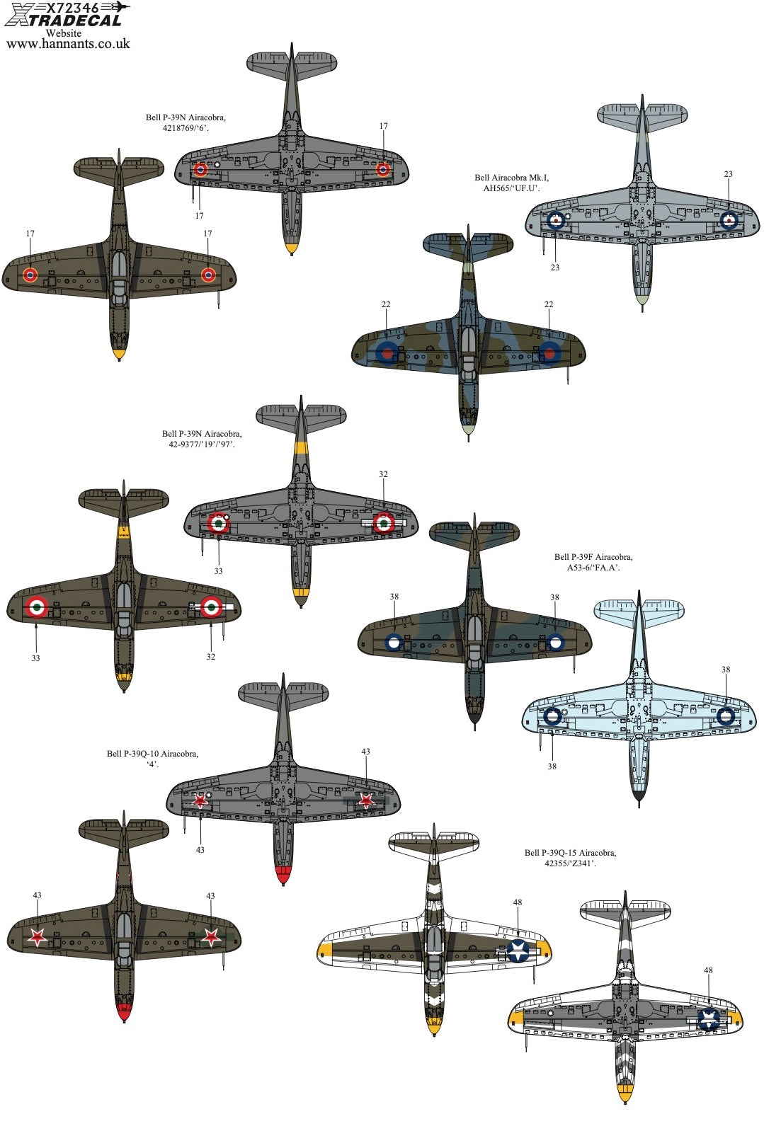 Xtradecal X72346 1:72 Bell P-39 Airacobra In Worldwide Service Collection.