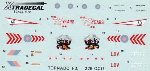 Xtradecal XFSM2 1:72 Panavia Tornado F.3 1916 1991 75 Years LXV