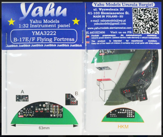 Yahu Models YMA3222 Boeing B-17E/F Flying Fortress Instrument Panel 1:32