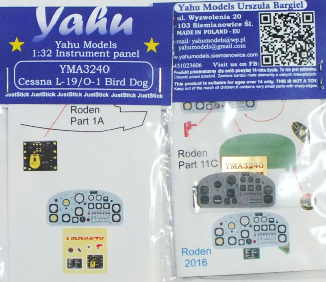 Yahu Models YMA3240 1:32 Cessna L-19/O-1 Bird Dog Photoetched instrument panels
