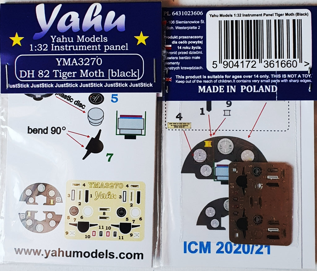 Yahu Models YMA3270 1:32 de Havilland Tiger Moth black instrument panel