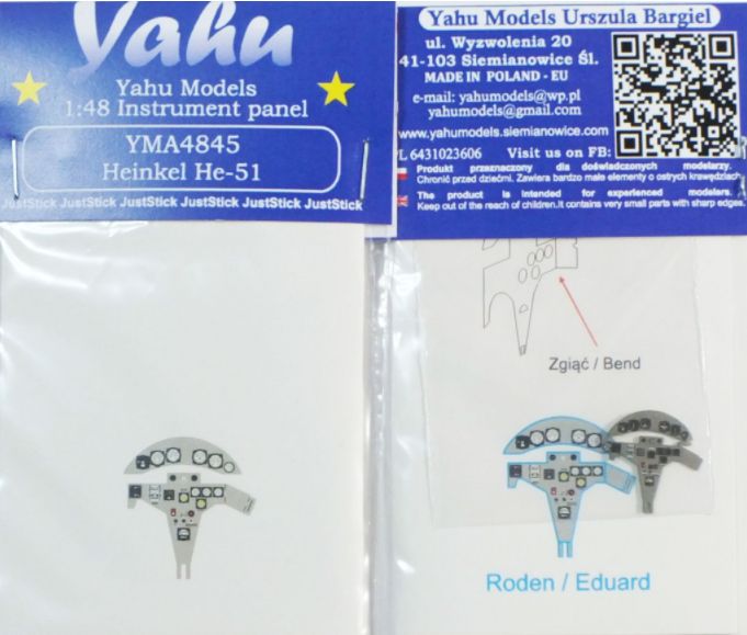 Yahu Models YMA4845 Heinkel He-51B-1/2 Instrument Panel 1:48
