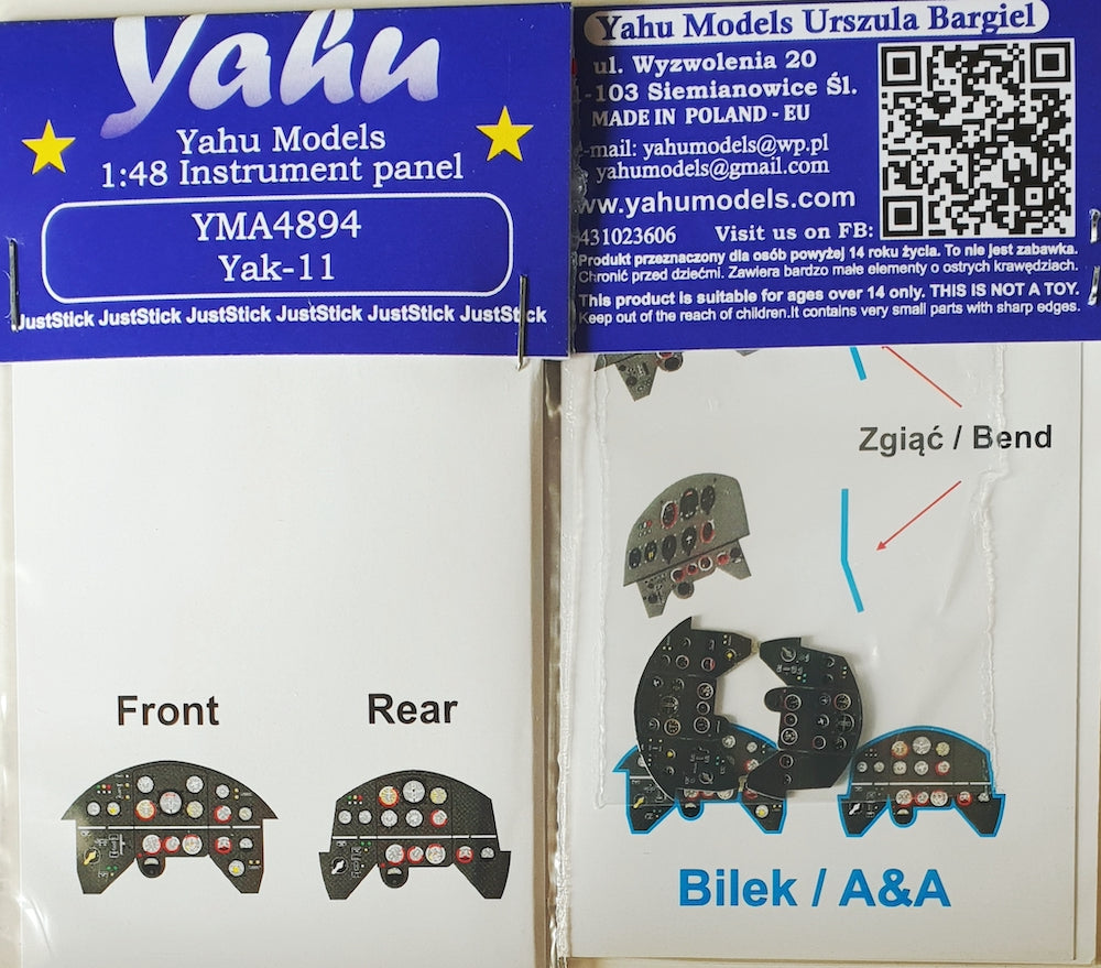 Yahu Models YMA4894 Yakovlev Yak-11 Instrument Panel 1:48