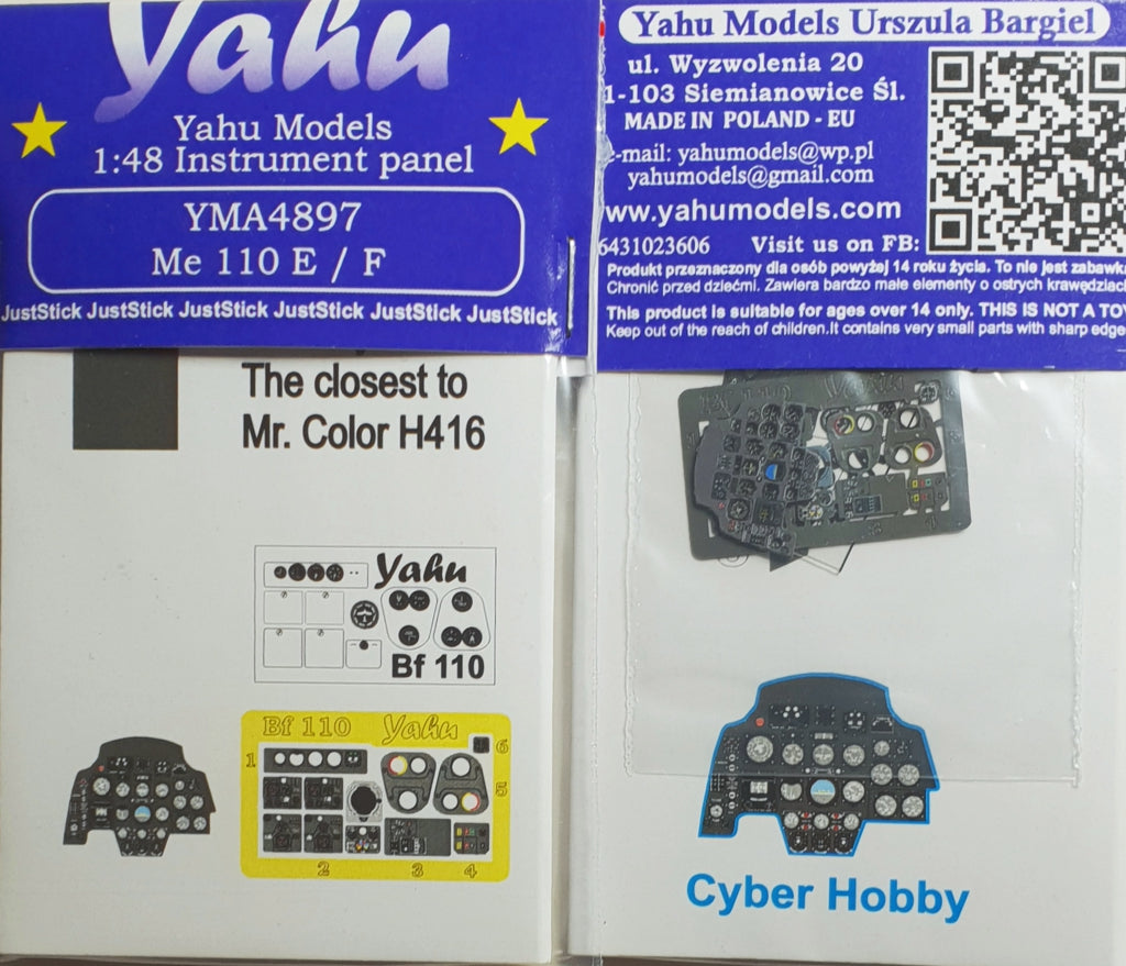 Yahu Models YMA4897 Messerschmitt Bf-110E/F Instrument Panel 1:48