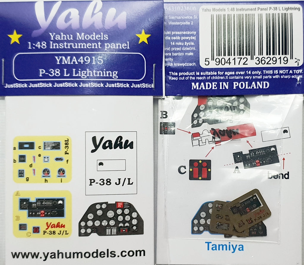 Yahu Models YMA4915 1:48 Lockheed P-38J Lightning instrument panel