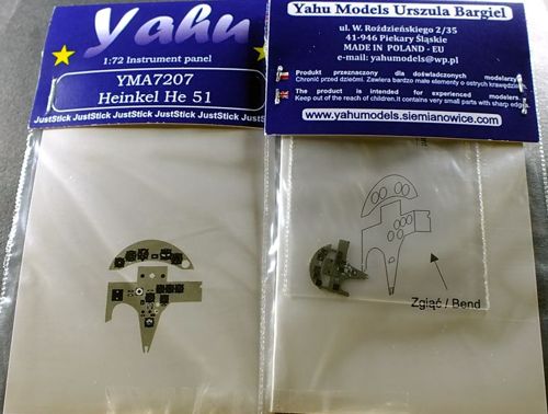 Yahu Models YMA7207 1:72 Heinkel He-51A-1/He-51B-2 Photoetched instrument panels