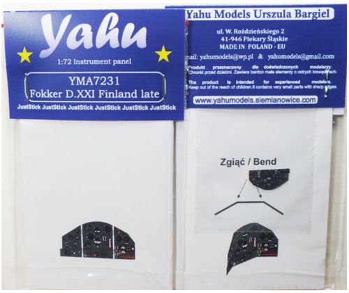 Yahu Models YMA7231 1:72 Fokker D.XXI Finland late  PE Instr.