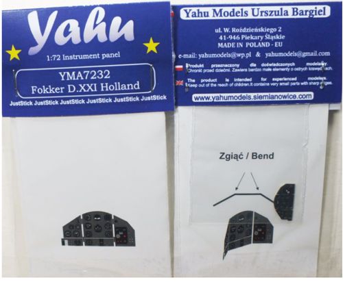 Yahu Models YMA7232 1:72 Fokker D.XXI Dutch  Photoetched instrument panels