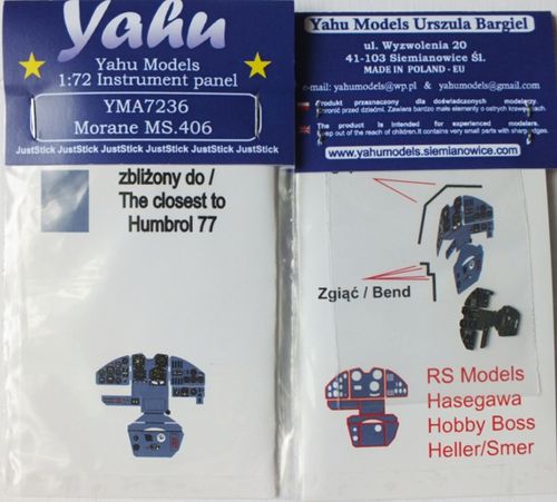 Yahu Models YMA7236 1:72 Morane-Saulnier MS.406C1 Photoetched instrument panels
