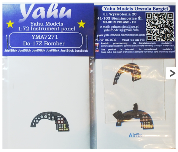 Yahu Models YMA7271 1:72 Dornier Do-17Z bomber Photoetched instrument panels