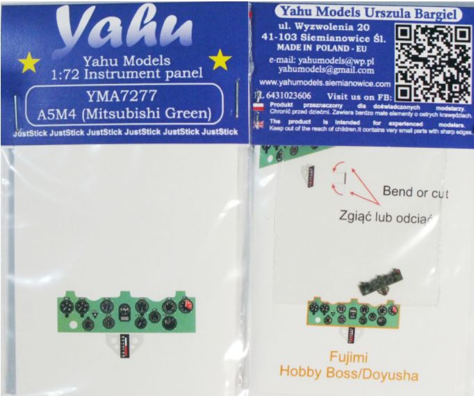 Yahu Models YMA7277 1:72 Mitsubishi A5M4 'Claude' Photoetched instrument panels.