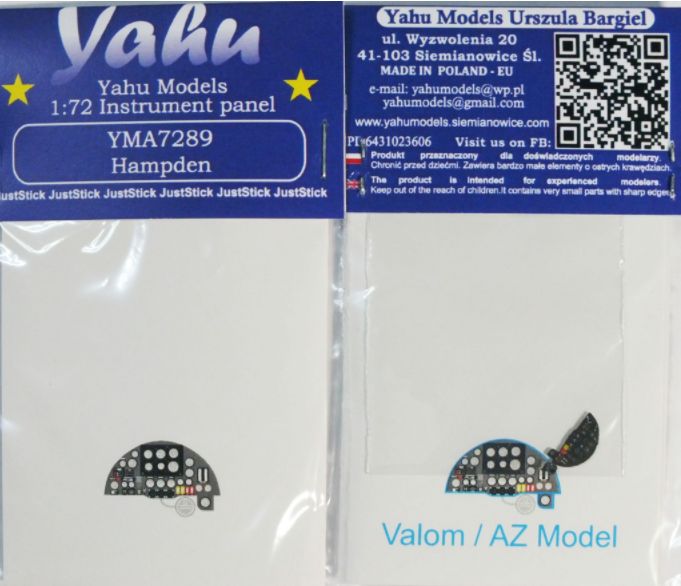 Yahu Models YMA7289 1:72 Handley-Page Hampden Photoetched instrument panels.