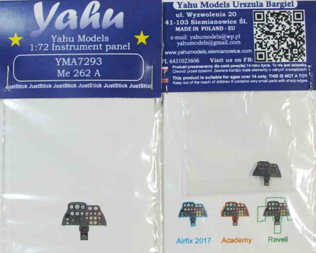 Yahu Models YMA7293 1:72 Messerschmitt Me-262A-1a Photoetched instrument panels
