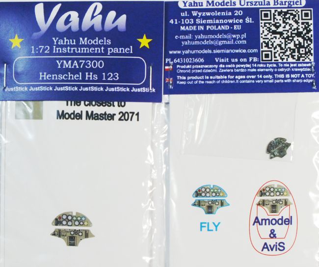 Yahu Models YMA7300 1:72 Henschel Hs-123A/Hs-123B Photoetched instrument panels