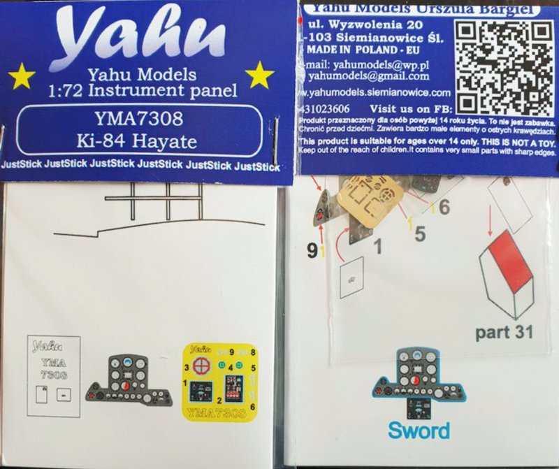 Yahu Models YMA7308 1:72 Nakajima Ki-84 Photoetched instrument panels
