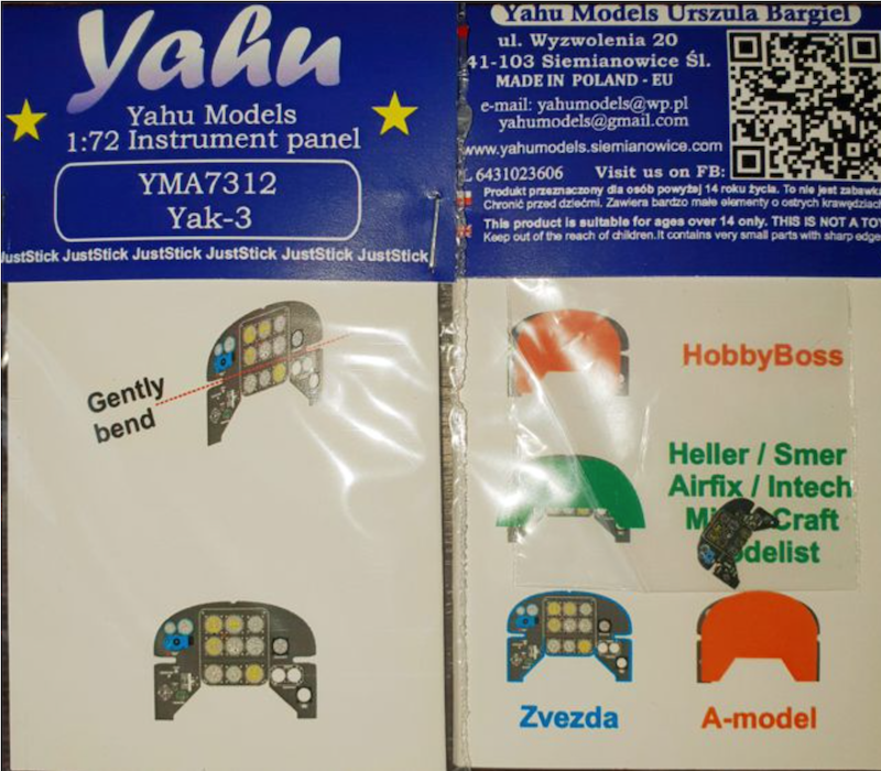 Yahu Models YMA7312 1:72 Yakovlev Yak-3 Photoetched instrument panels