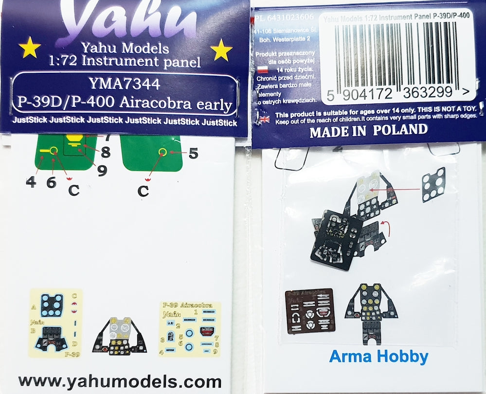 Yahu Models YMA7344 1:72 Bell P-39D/P-400 Airacobra instrument panel