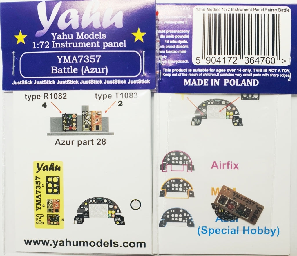 Yahu Models YMA7357 1:72 Fairey Battle Mk.I pre-painted, etched instrument panel