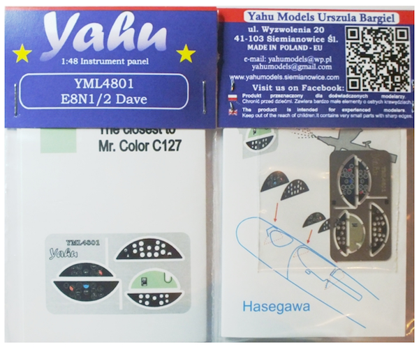 Yahu YML4801 Nakajima E8N1/E8N2 Dave Etched Instrument Panel 1:48