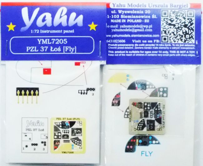 Yahu YML7205 PZL P.37A/B Los Etched Instrument Panel 1:72