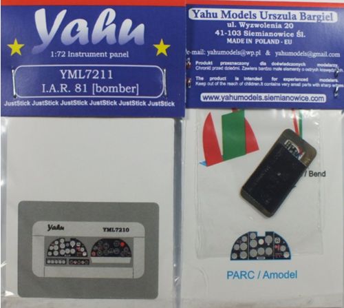 Yahu YML7211 IAR-81 Bomber Etched Cockpit Instrument Panel 1:72