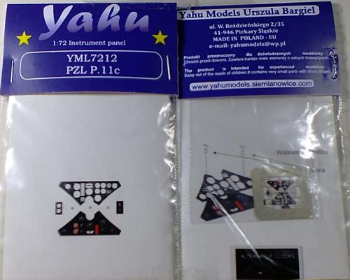 Yahu YML7212 PZL P.11C Etched Cockpit Instrument Panel 1:72