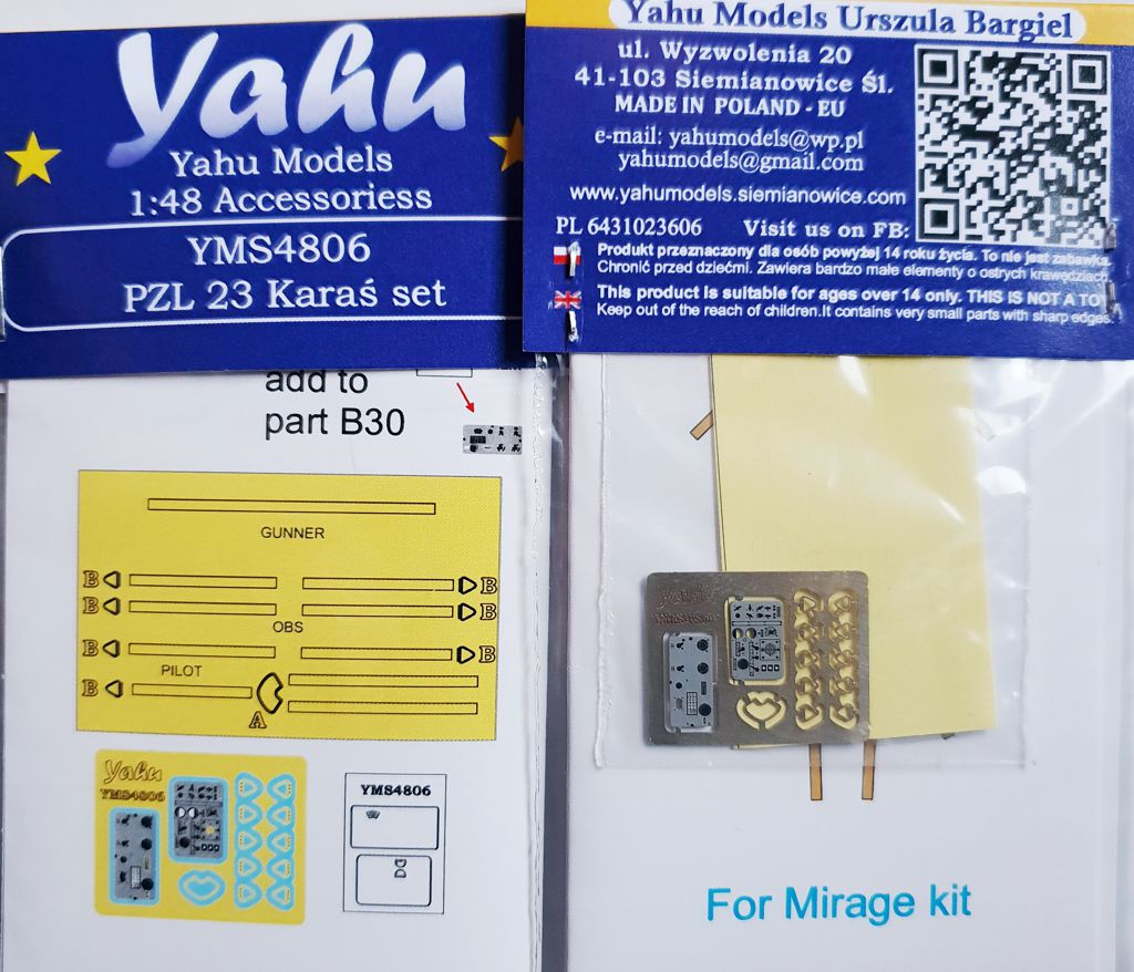 Yahu Models YMS4806 1:48 PZL P.23 Karas instrument panel