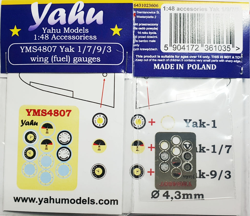 Yahu Models YMS4807 1:48 Yakovlev Yak-1/Yak-3/Yak-7/Yak-9 wing