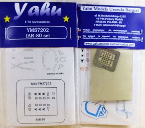 Yahu Models YMS7202 1:72 IAR IAR-80 etched parts and canopy mask