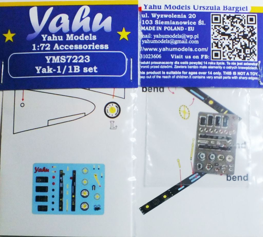 Yahu Models YMS7223 1:72 Yakovlev Yak-1 set instrument panel