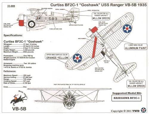 Yellow Wings YW32008 1:32 Curtiss BF2C-1 USN