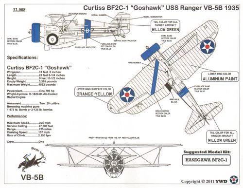Yellow Wings YW32008 1:32 Curtiss BF2C-1 USN